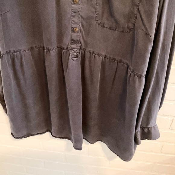 DC Jeans Blouse Half button down Navy Blue Lyocell Empire waist 2X Oversized - Picture 7 of 8